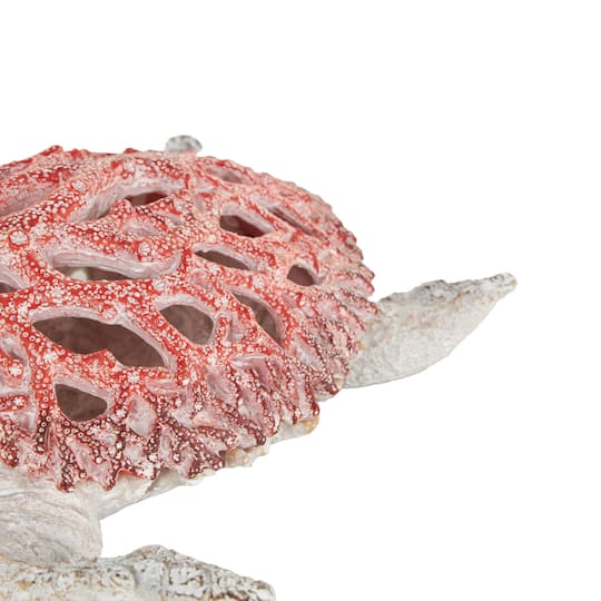 8.25" Red & White Polystone Sea Turtle Swimming with Textured Shell Decorative Sculpture